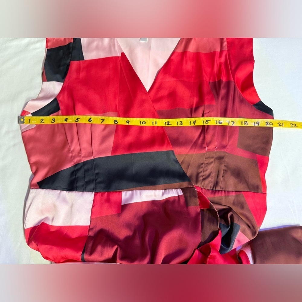 HUTCH Red and pink geometric print color block wrap midi dress size XL - Picture 12 of 16